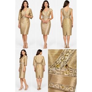 Annabelle Gold Beaded Dress Bolero Jacket Set Mother of the Bride Formal Size 12